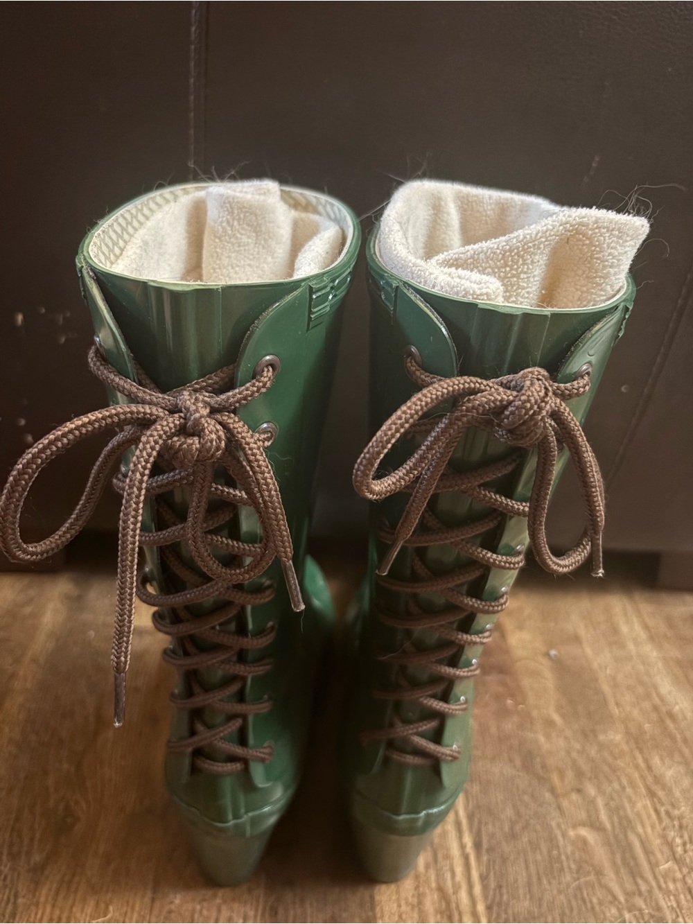 Green hunter wedge lace up boots - Picture 3 of 6